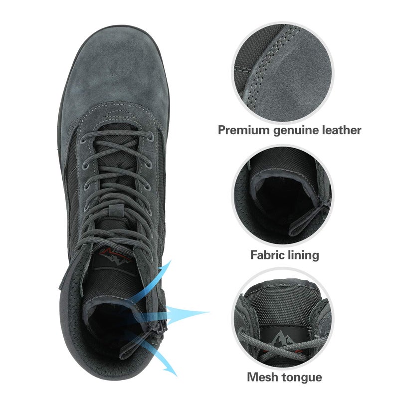 NORTIV 8 Men's Military Tactical Work Boots Side Zipper Leather Motorcycle Combat Boots Trooper,Size 10.5,Dark/Grey,TROOPER - Image 3